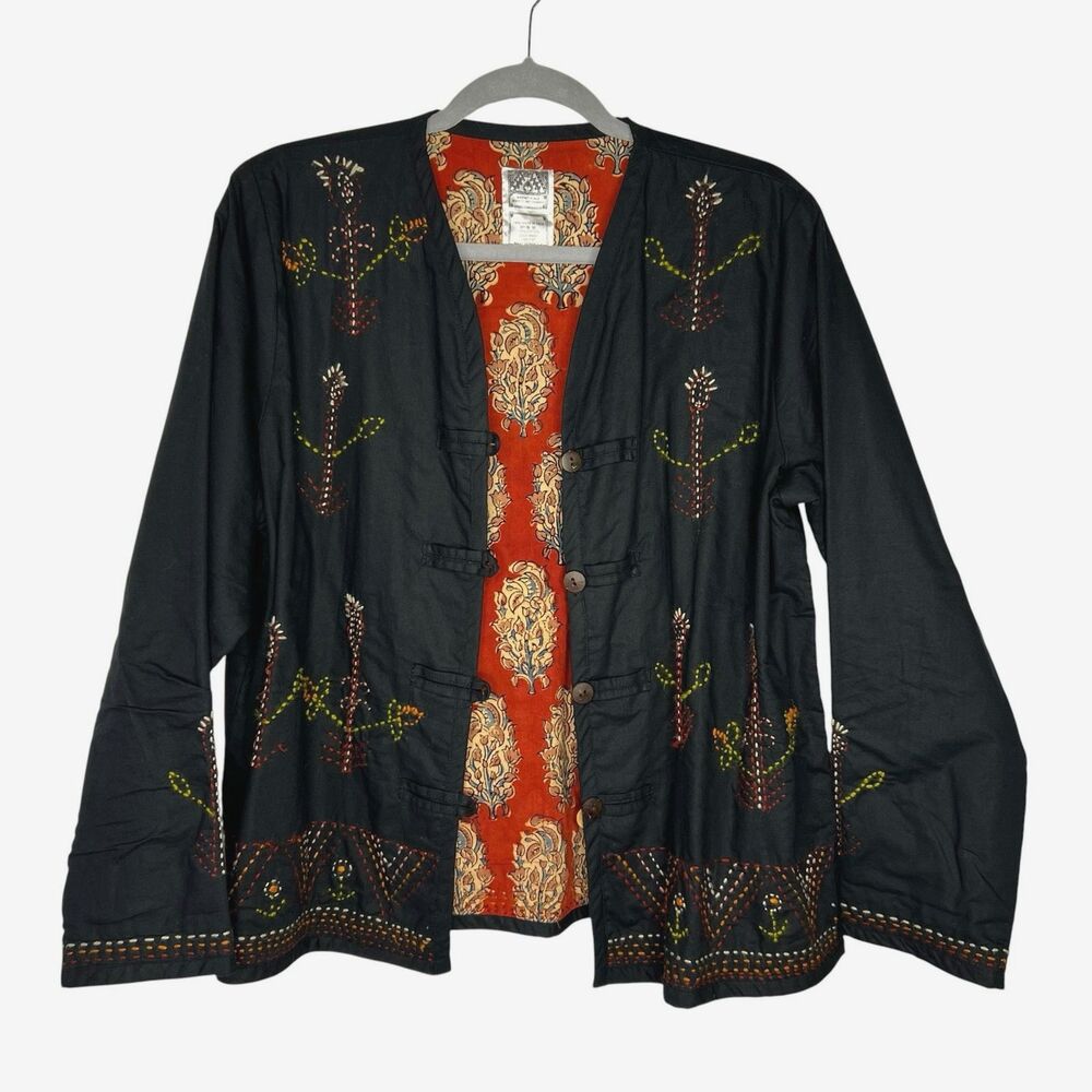 Market Place Cotton V-neck Embroidered Jacket Ethnic Boho Art to Wear Medium - Picture 2 of 16